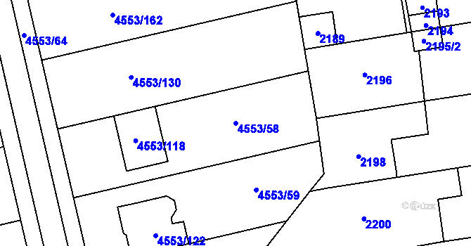 Parcela st. 4553/58 v KÚ Hustopeče u Brna, Katastrální mapa