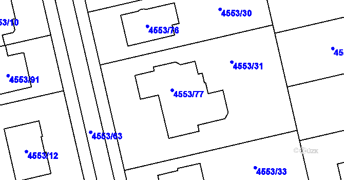 Parcela st. 4553/77 v KÚ Hustopeče u Brna, Katastrální mapa