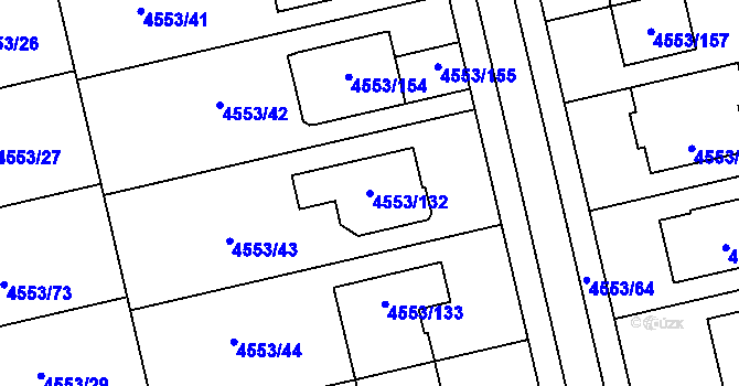 Parcela st. 4553/132 v KÚ Hustopeče u Brna, Katastrální mapa