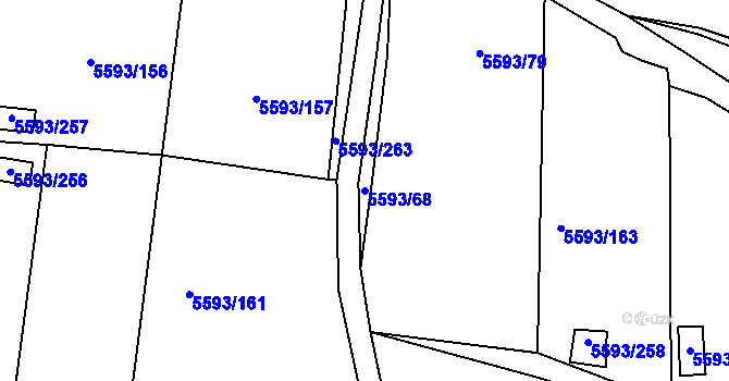 Parcela st. 5593/68 v KÚ Hustopeče u Brna, Katastrální mapa