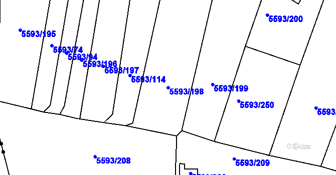 Parcela st. 5593/198 v KÚ Hustopeče u Brna, Katastrální mapa