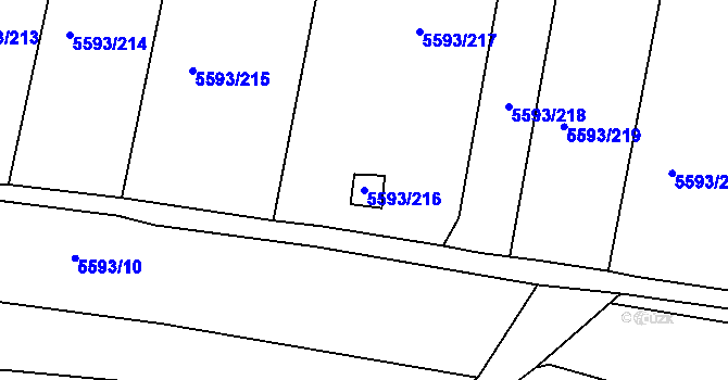 Parcela st. 5593/216 v KÚ Hustopeče u Brna, Katastrální mapa