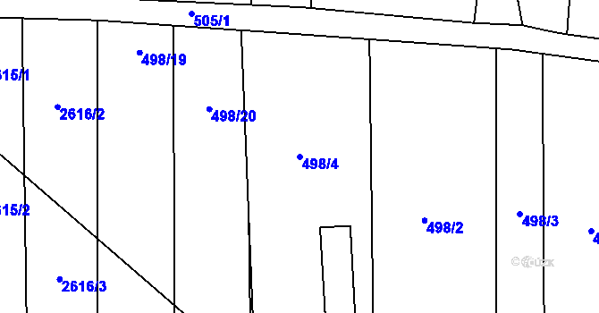 Parcela st. 498/4 v KÚ Hustopeče u Brna, Katastrální mapa