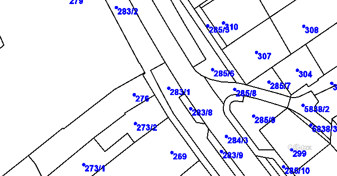 Parcela st. 283/1 v KÚ Hustopeče u Brna, Katastrální mapa