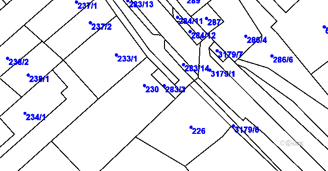 Parcela st. 283/3 v KÚ Hustopeče u Brna, Katastrální mapa