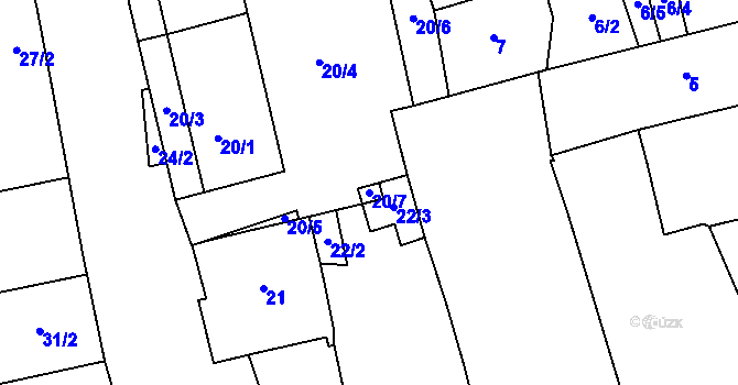 Parcela st. 20/7 v KÚ Hustopeče u Brna, Katastrální mapa