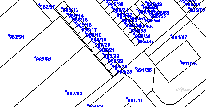 Parcela st. 985/22 v KÚ Hustopeče u Brna, Katastrální mapa