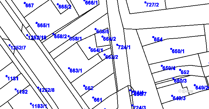 Parcela st. 663/2 v KÚ Hustopeče u Brna, Katastrální mapa