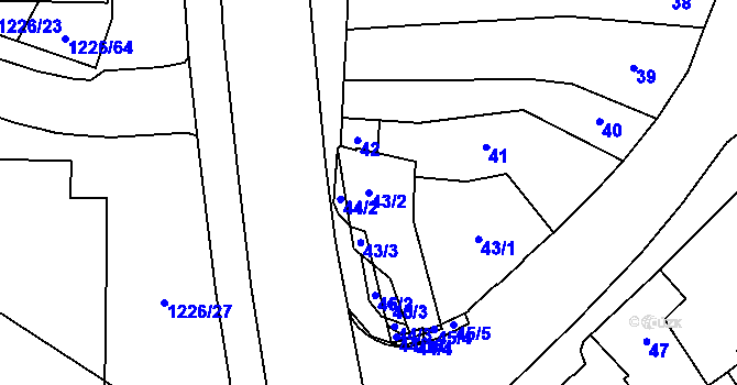 Parcela st. 43/2 v KÚ Hustopeče u Brna, Katastrální mapa