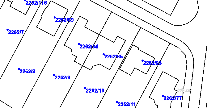 Parcela st. 2262/85 v KÚ Hustopeče u Brna, Katastrální mapa