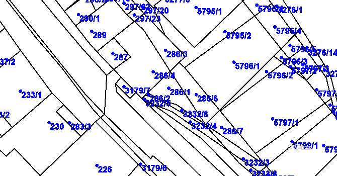 Parcela st. 286/1 v KÚ Hustopeče u Brna, Katastrální mapa