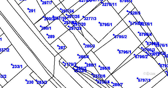 Parcela st. 286/3 v KÚ Hustopeče u Brna, Katastrální mapa