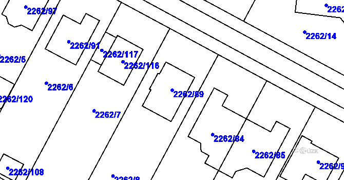 Parcela st. 2262/89 v KÚ Hustopeče u Brna, Katastrální mapa