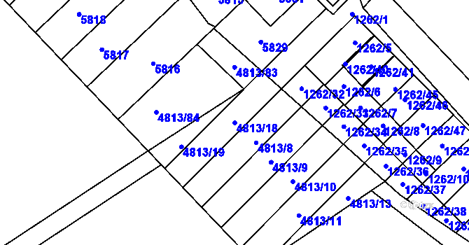 Parcela st. 4813/18 v KÚ Hustopeče u Brna, Katastrální mapa