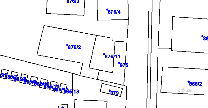 Parcela st. 876/11 v KÚ Hustopeče u Brna, Katastrální mapa