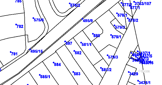 Parcela st. 581/1 v KÚ Hustopeče u Brna, Katastrální mapa