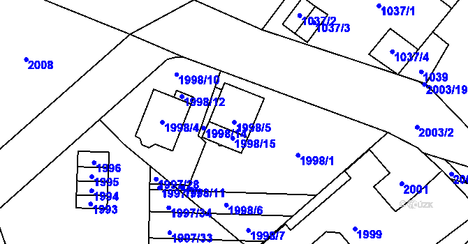 Parcela st. 1998/5 v KÚ Hustopeče u Brna, Katastrální mapa