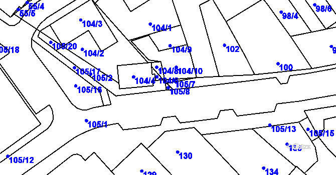 Parcela st. 105/8 v KÚ Hustopeče u Brna, Katastrální mapa