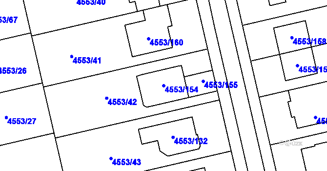 Parcela st. 4553/154 v KÚ Hustopeče u Brna, Katastrální mapa
