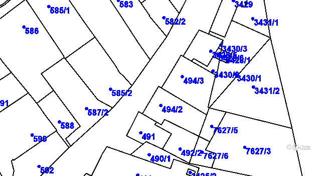 Parcela st. 494/5 v KÚ Hustopeče u Brna, Katastrální mapa