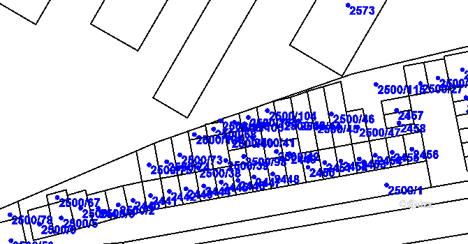 Parcela st. 2500/105 v KÚ Hustopeče u Brna, Katastrální mapa
