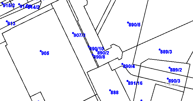 Parcela st. 890/2 v KÚ Hustopeče u Brna, Katastrální mapa