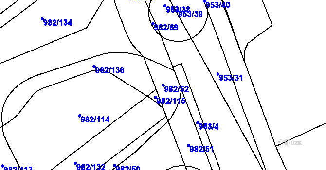 Parcela st. 982/52 v KÚ Hustopeče u Brna, Katastrální mapa