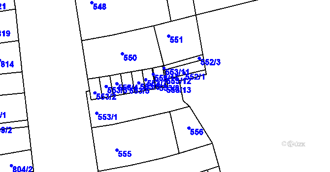 Parcela st. 553/13 v KÚ Hustopeče u Brna, Katastrální mapa