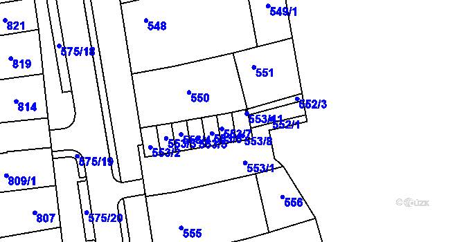 Parcela st. 553/15 v KÚ Hustopeče u Brna, Katastrální mapa