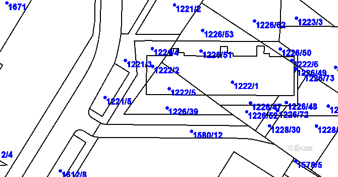 Parcela st. 1222/5 v KÚ Hustopeče u Brna, Katastrální mapa