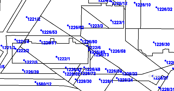 Parcela st. 1222/6 v KÚ Hustopeče u Brna, Katastrální mapa