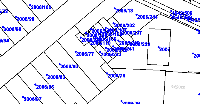 Parcela st. 2006/243 v KÚ Hustopeče u Brna, Katastrální mapa