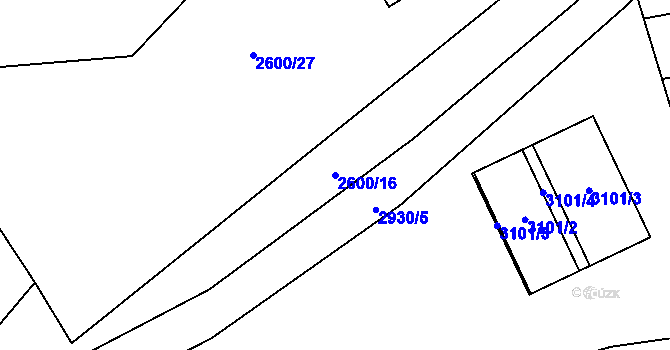 Parcela st. 2600/16 v KÚ Hustopeče u Brna, Katastrální mapa