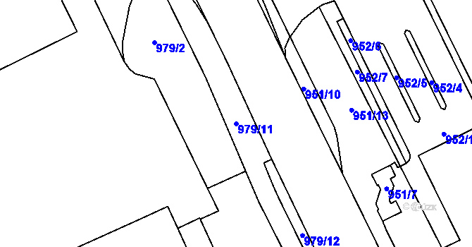 Parcela st. 979/11 v KÚ Hustopeče u Brna, Katastrální mapa