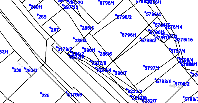 Parcela st. 286/6 v KÚ Hustopeče u Brna, Katastrální mapa