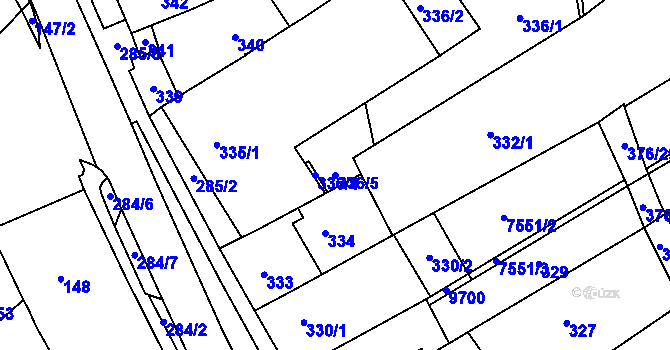 Parcela st. 336/5 v KÚ Hustopeče u Brna, Katastrální mapa