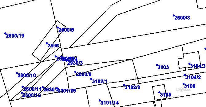 Parcela st. 2600/20 v KÚ Hustopeče u Brna, Katastrální mapa