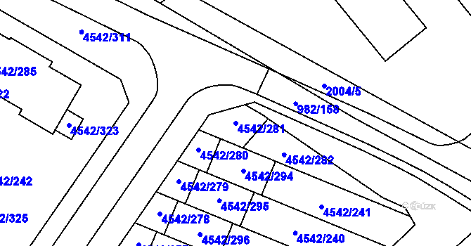 Parcela st. 4542/281 v KÚ Hustopeče u Brna, Katastrální mapa
