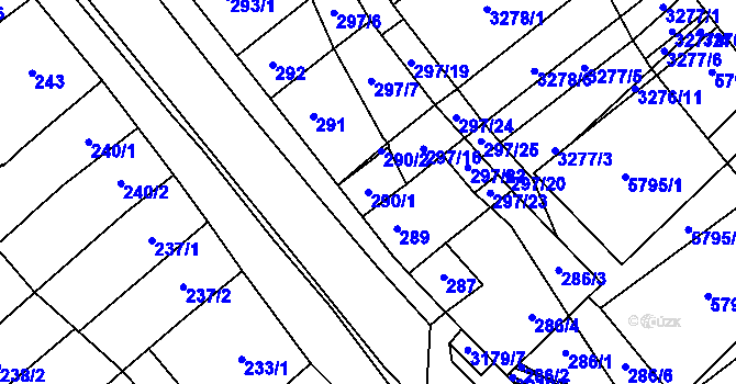 Parcela st. 290/1 v KÚ Hustopeče u Brna, Katastrální mapa