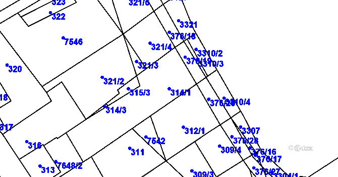 Parcela st. 314/1 v KÚ Hustopeče u Brna, Katastrální mapa