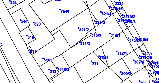 Parcela st. 314/3 v KÚ Hustopeče u Brna, Katastrální mapa
