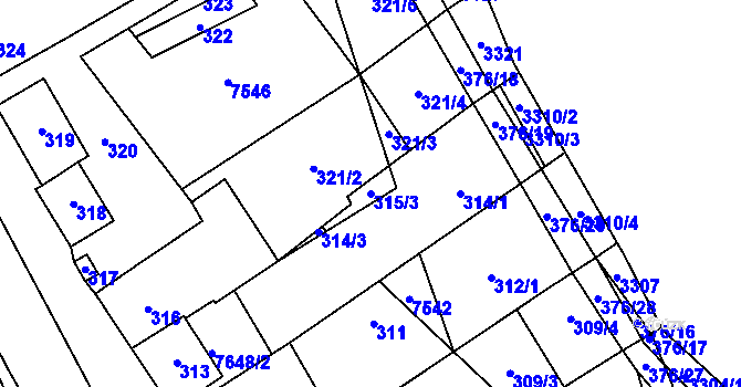 Parcela st. 315/3 v KÚ Hustopeče u Brna, Katastrální mapa
