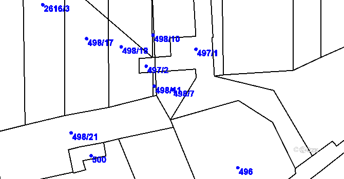 Parcela st. 498/7 v KÚ Hustopeče u Brna, Katastrální mapa