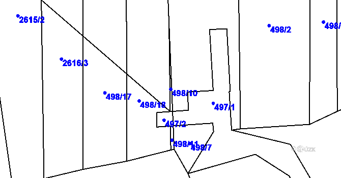 Parcela st. 498/10 v KÚ Hustopeče u Brna, Katastrální mapa