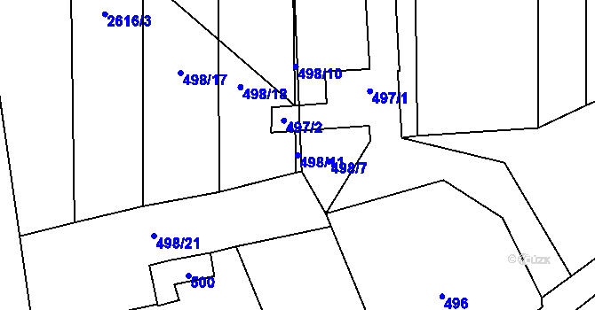 Parcela st. 498/11 v KÚ Hustopeče u Brna, Katastrální mapa