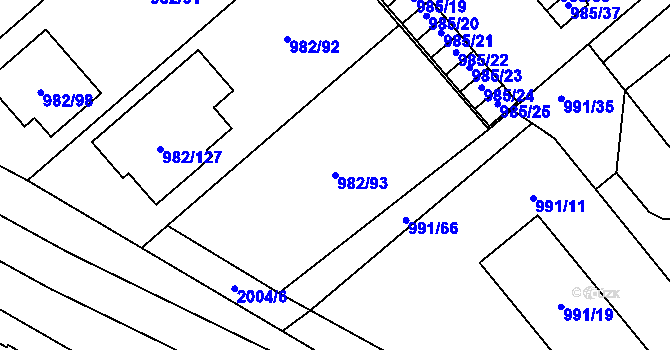 Parcela st. 982/93 v KÚ Hustopeče u Brna, Katastrální mapa