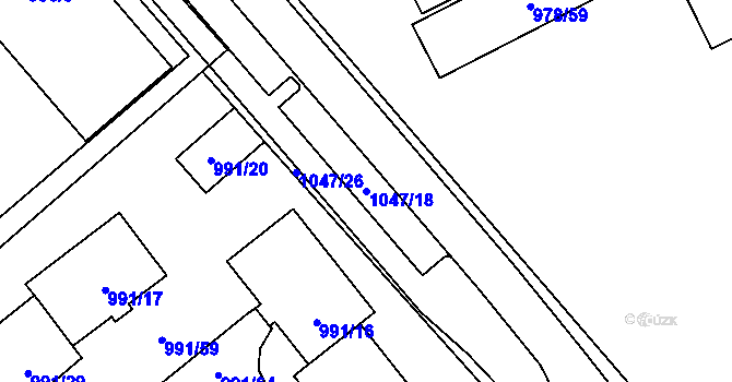 Parcela st. 1047/18 v KÚ Hustopeče u Brna, Katastrální mapa
