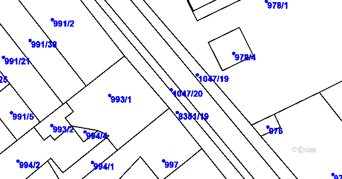 Parcela st. 1047/20 v KÚ Hustopeče u Brna, Katastrální mapa
