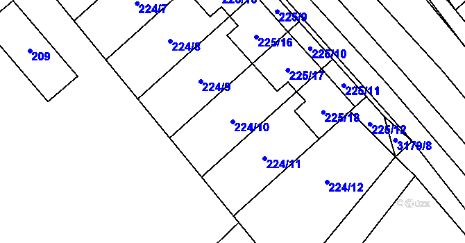 Parcela st. 224/10 v KÚ Hustopeče u Brna, Katastrální mapa