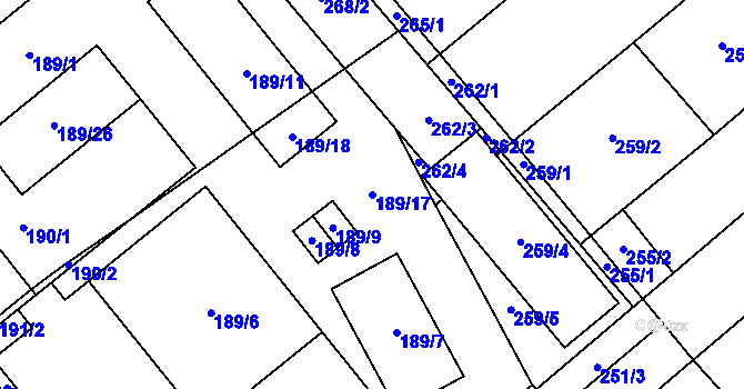 Parcela st. 189/17 v KÚ Hustopeče u Brna, Katastrální mapa